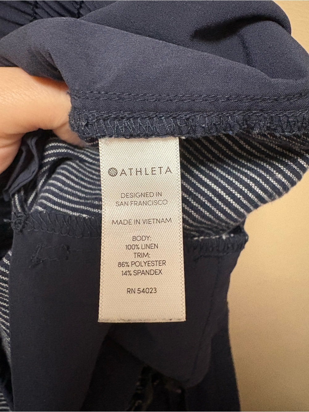 Athleta Stripe Bali Linen Ankle Pant Navy Blue White Size 10 Tall - Picture 13 of 13